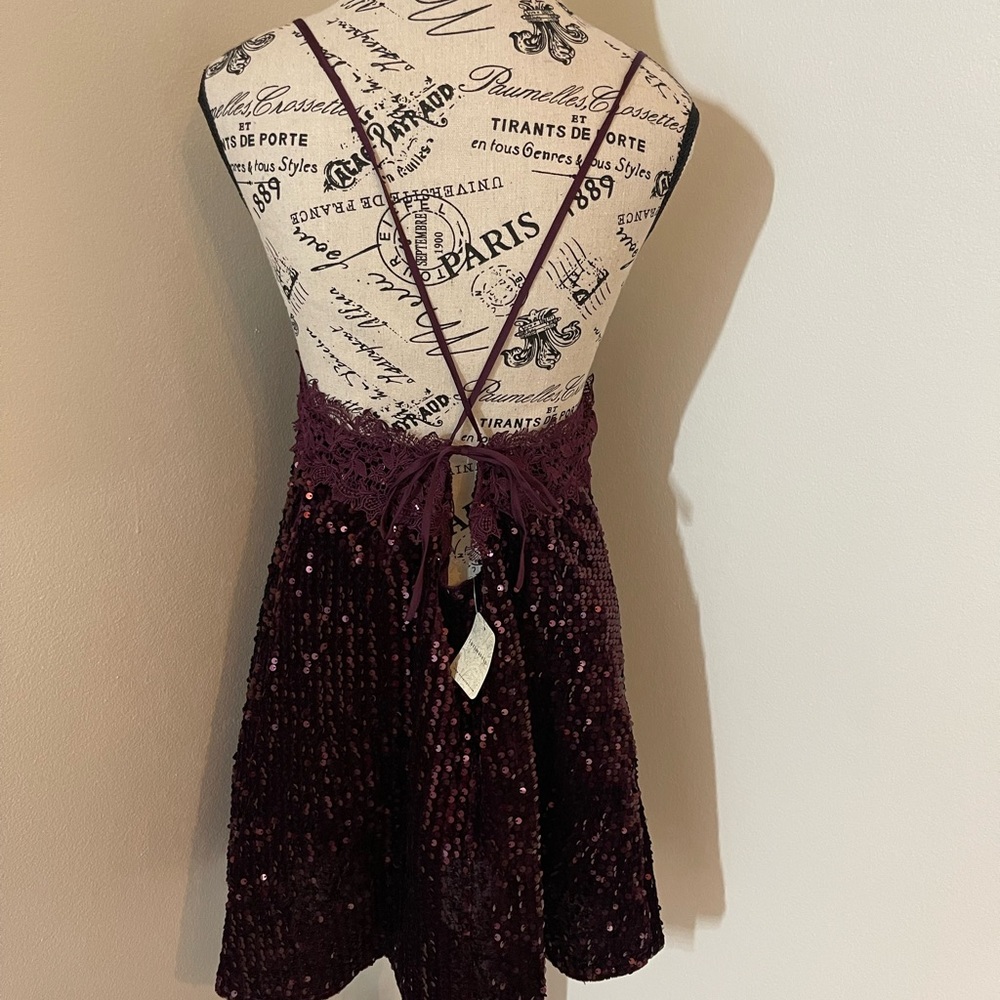 FREE PEOPLE dress plum maroon purple sequin dress size small